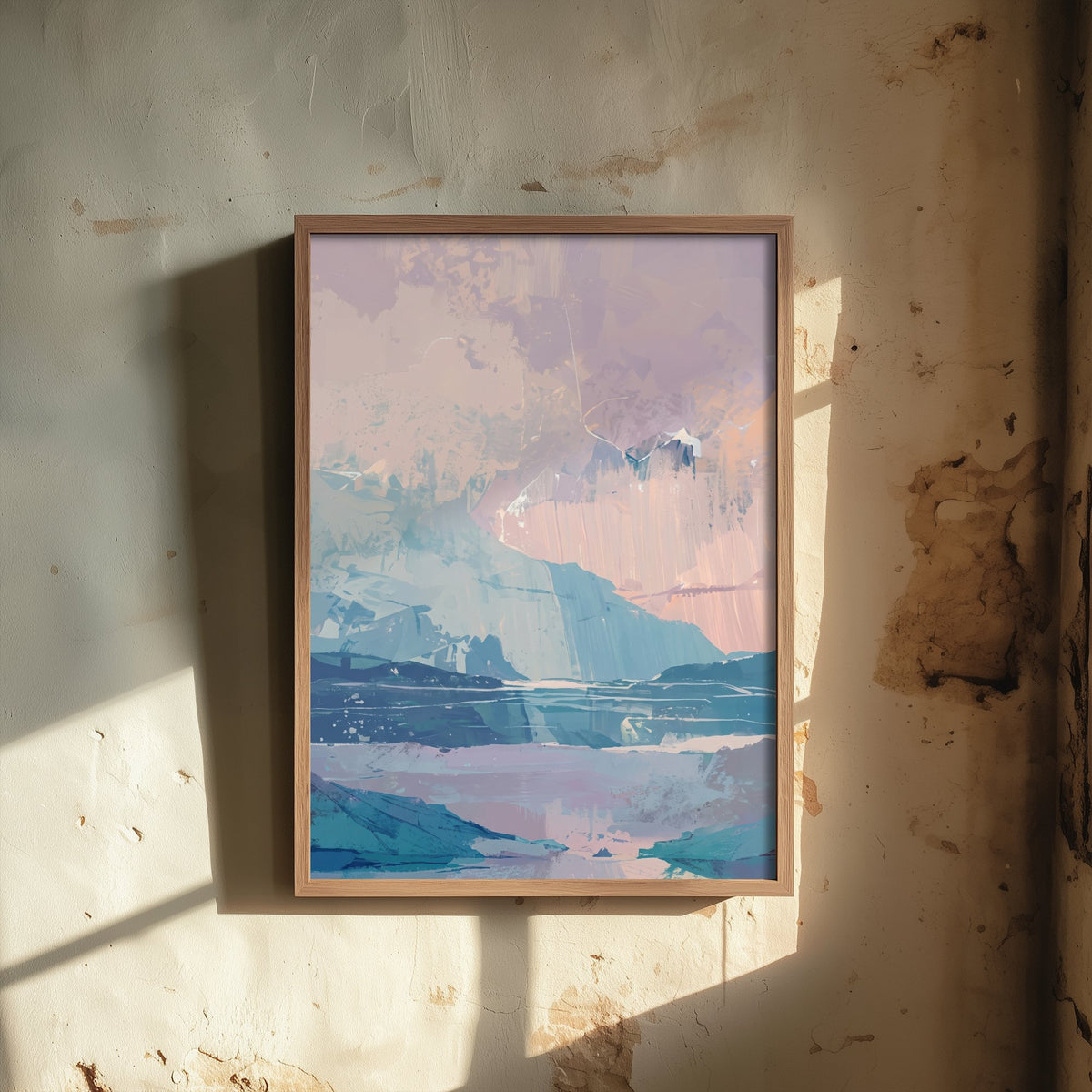 Arctic Glacier Ice Wall Art Print - Pastel Aurora Sky Illustration - Peach Blue Abstract Landscape Poster V2 3/3