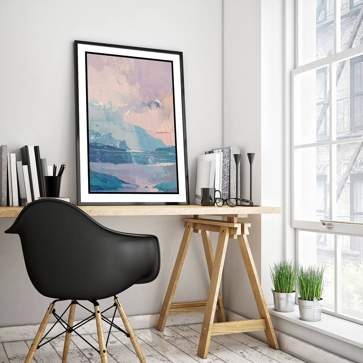 Arctic Glacier Ice Wall Art Print - Pastel Aurora Sky Illustration - Peach Blue Abstract Landscape Poster V2 3/3