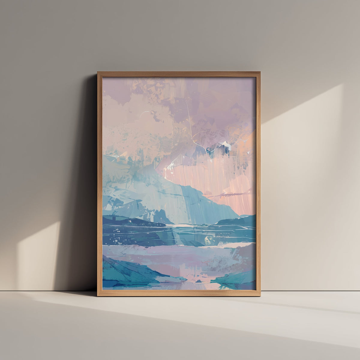 Arctic Glacier Ice Wall Art Print - Pastel Aurora Sky Illustration - Peach Blue Abstract Landscape Poster V2 3/3