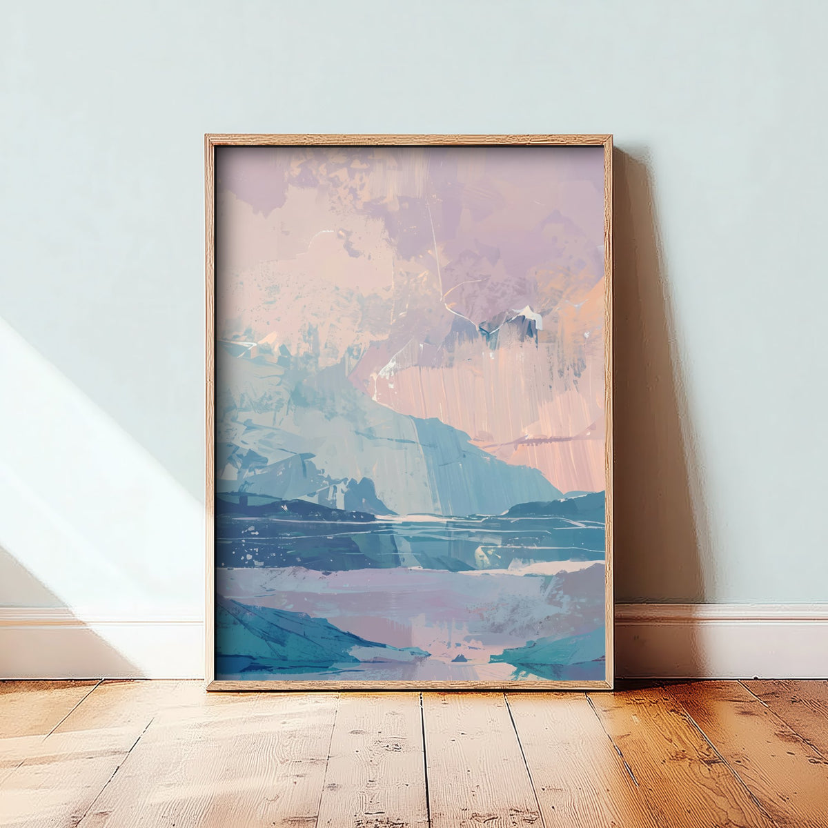 Arctic Glacier Ice Wall Art Print - Pastel Aurora Sky Illustration - Peach Blue Abstract Landscape Poster V2 3/3