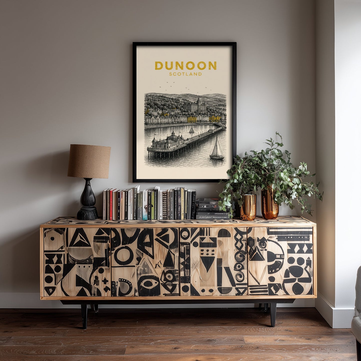 Dunoon Scotland Travel Poster - Vintage Duotone Art Print - Engraved City Illustration - Pier and Waterfront 3/3