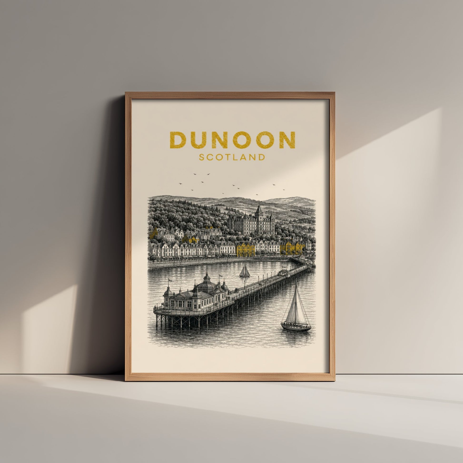 Dunoon Scotland Travel Poster - Vintage Duotone Art Print - Engraved City Illustration - Pier and Waterfront 3/3