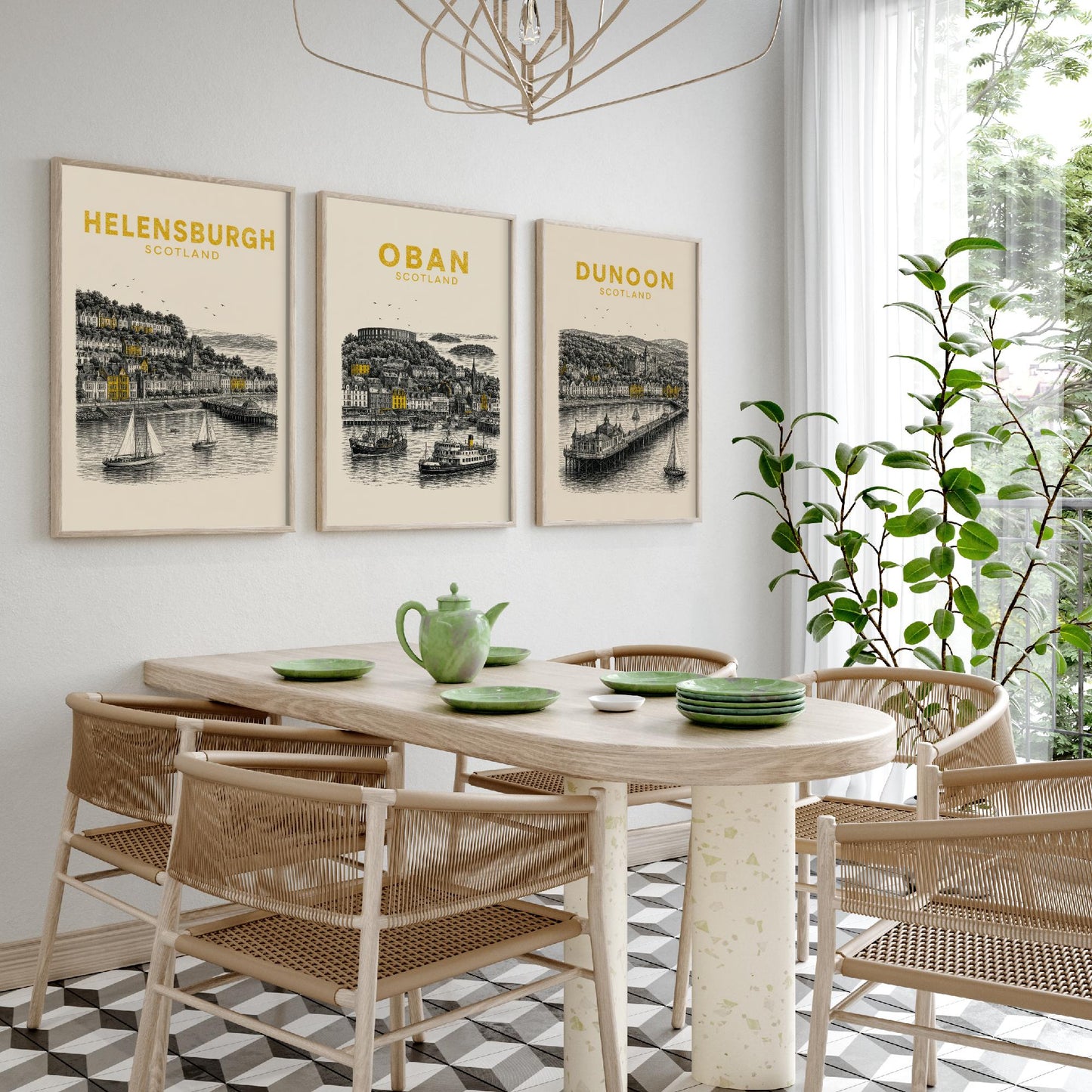 Set of Three Argyll and Bute Travel Posters - Helensburgh, Oban, Dunoon - Vintage Duotone Art Prints - Scotland Illustration Gift