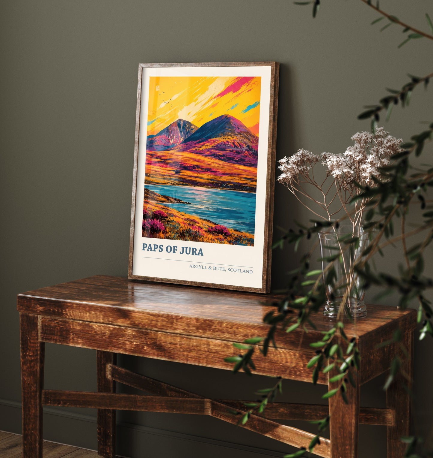 Paps of Jura Travel Poster - Argyll and Bute Art Print - Scotland Painting - Vibrant Mountain Landscape 1/3