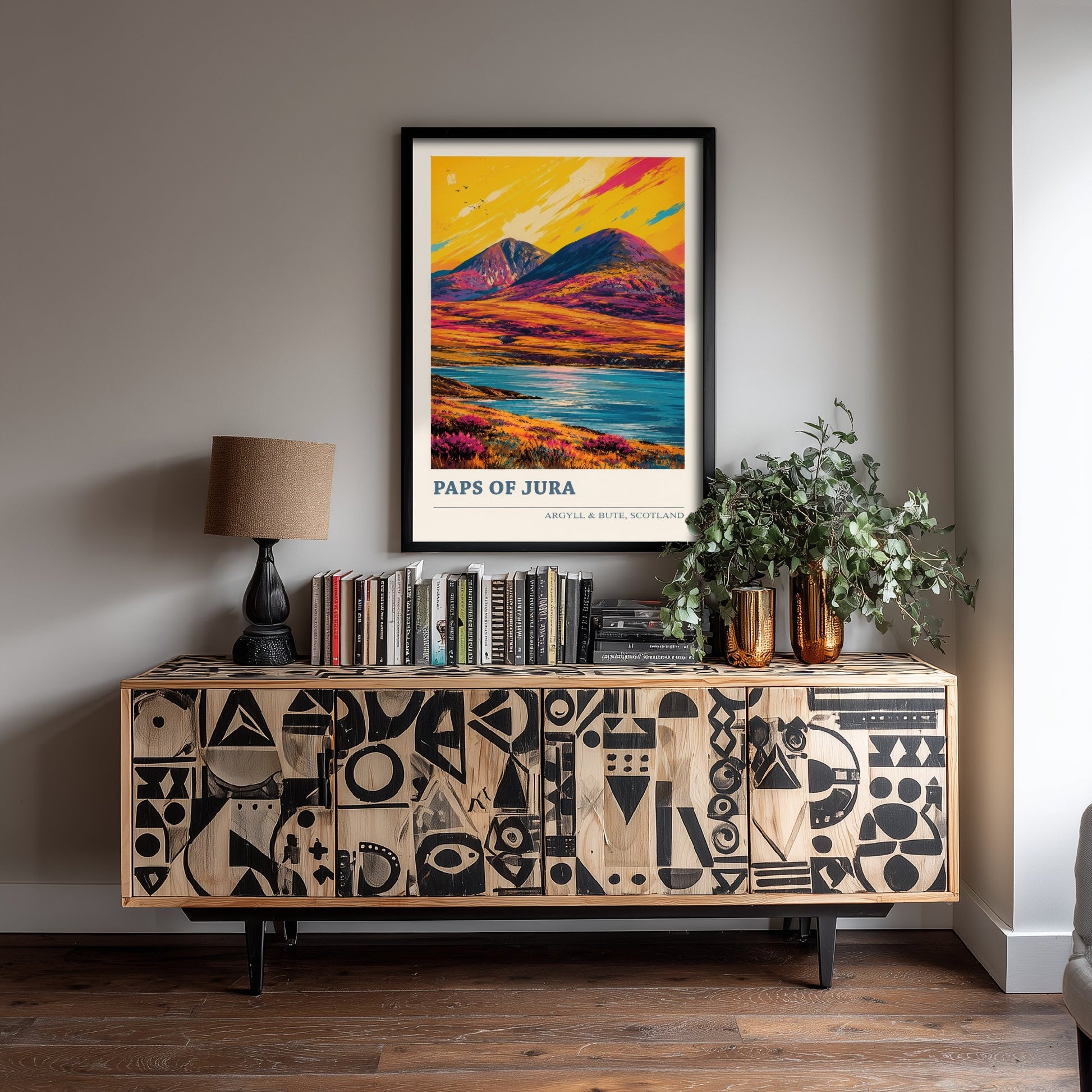 Paps of Jura Travel Poster - Argyll and Bute Art Print - Scotland Painting - Vibrant Mountain Landscape 1/3