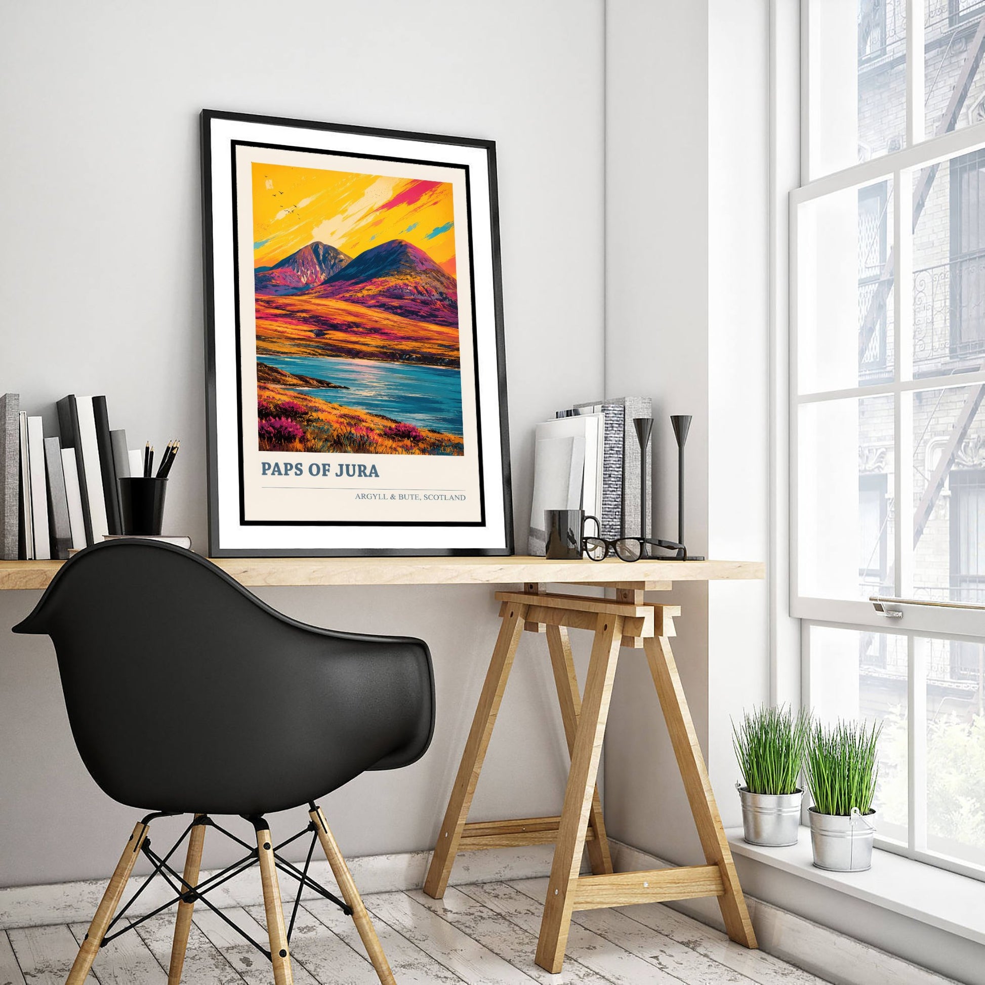Paps of Jura Travel Poster - Argyll and Bute Art Print - Scotland Painting - Vibrant Mountain Landscape 1/3
