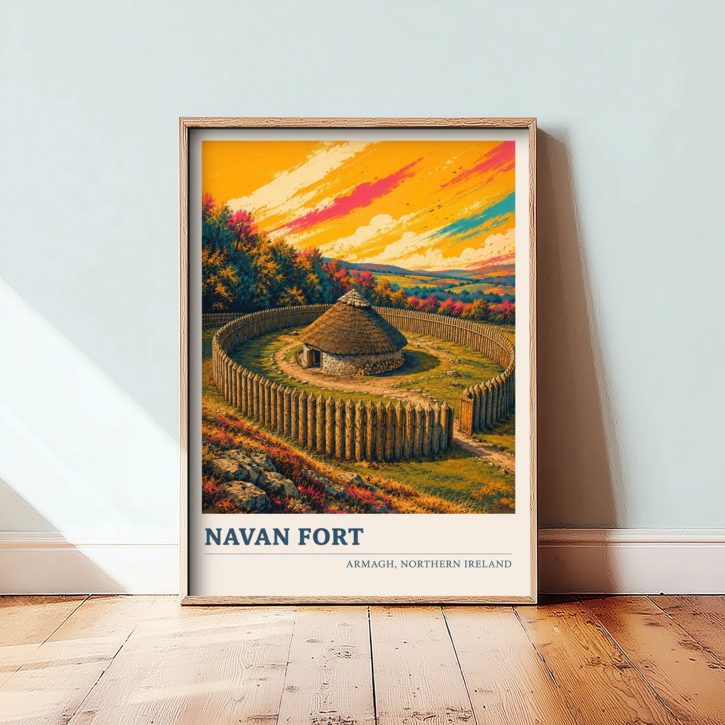 Navan Fort Travel Poster - County Armagh Art Print - Northern Ireland Painting - Vibrant Ancient Site 1/3