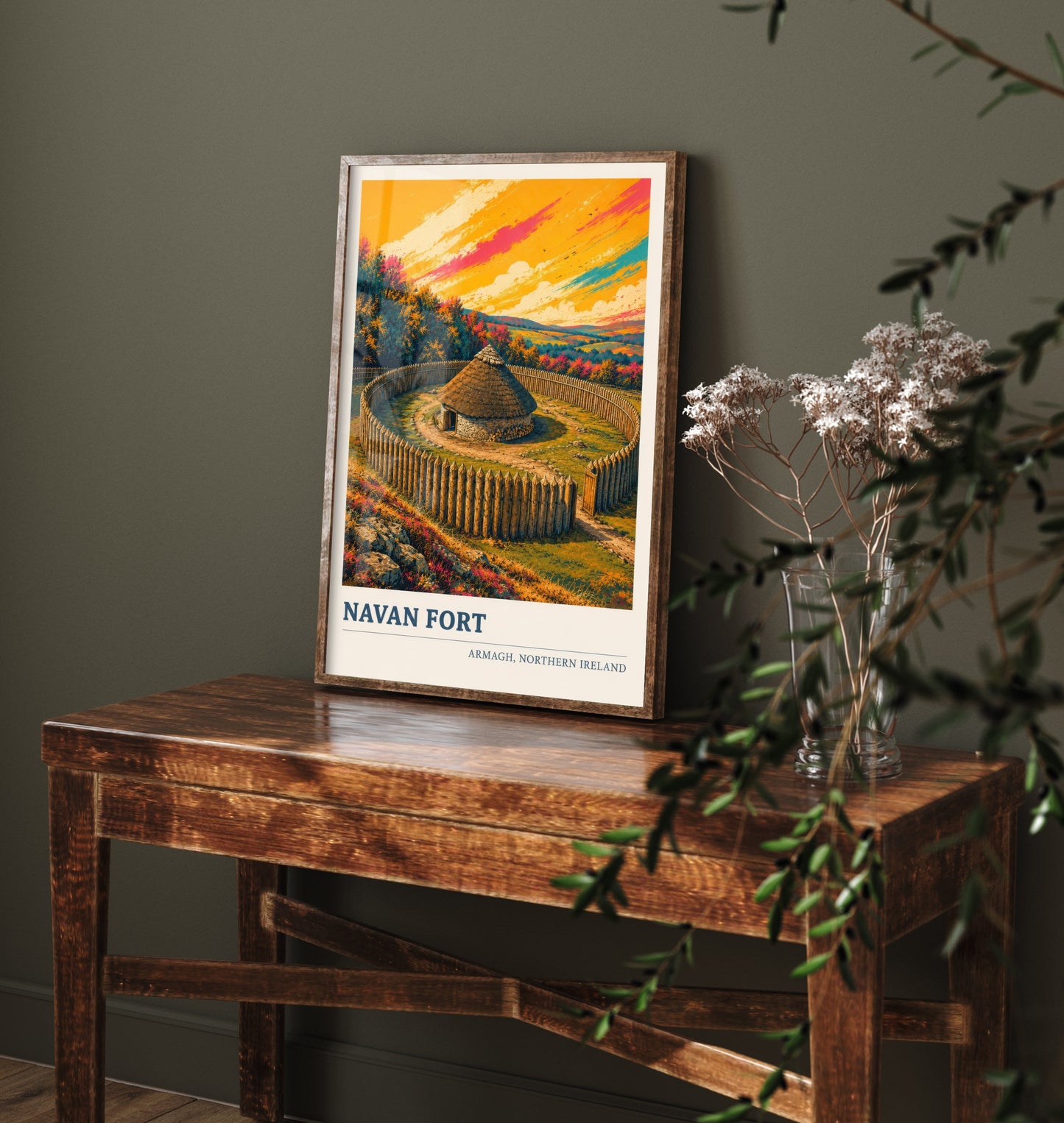 Navan Fort Travel Poster - County Armagh Art Print - Northern Ireland Painting - Vibrant Ancient Site 1/3