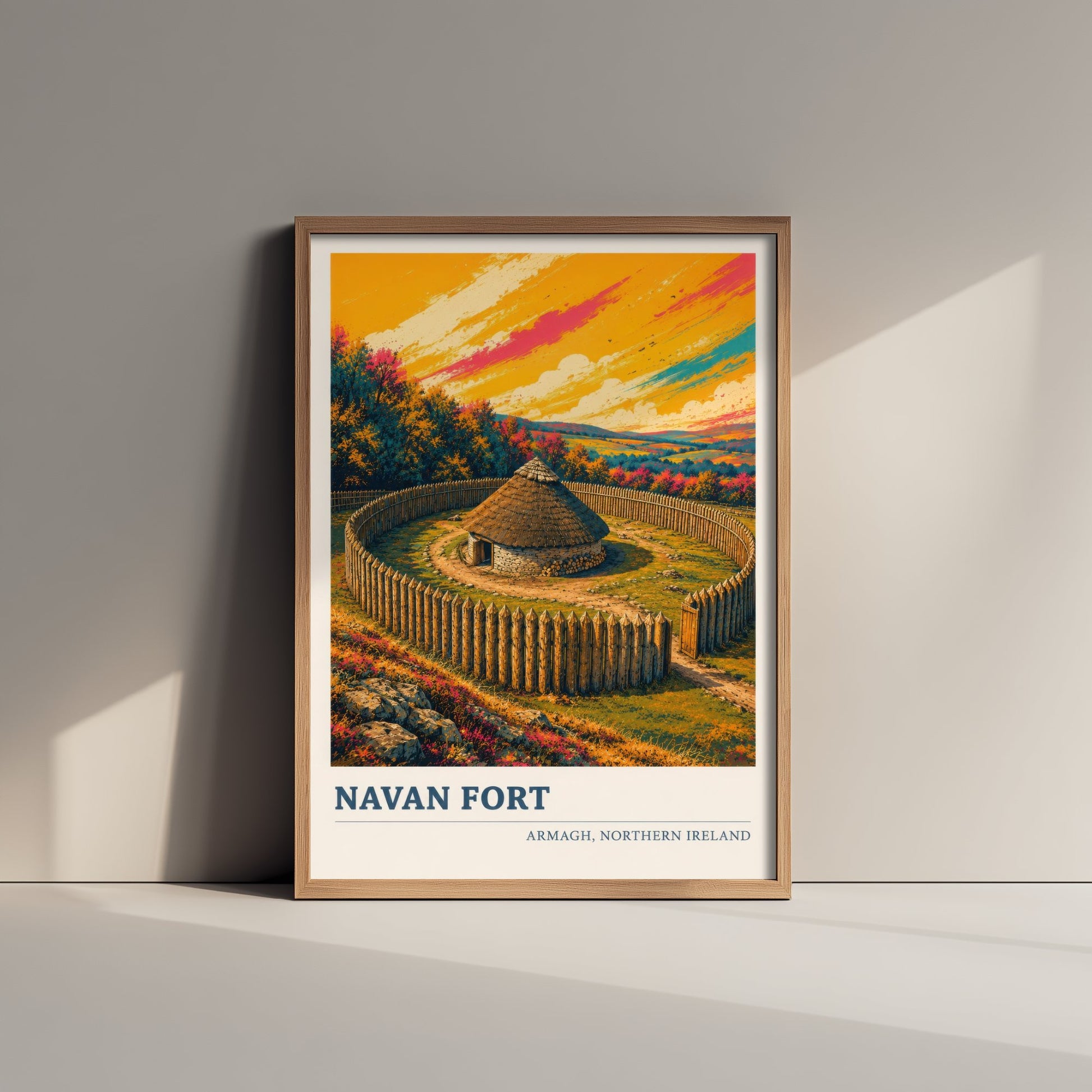 Navan Fort Travel Poster - County Armagh Art Print - Northern Ireland Painting - Vibrant Ancient Site 1/3