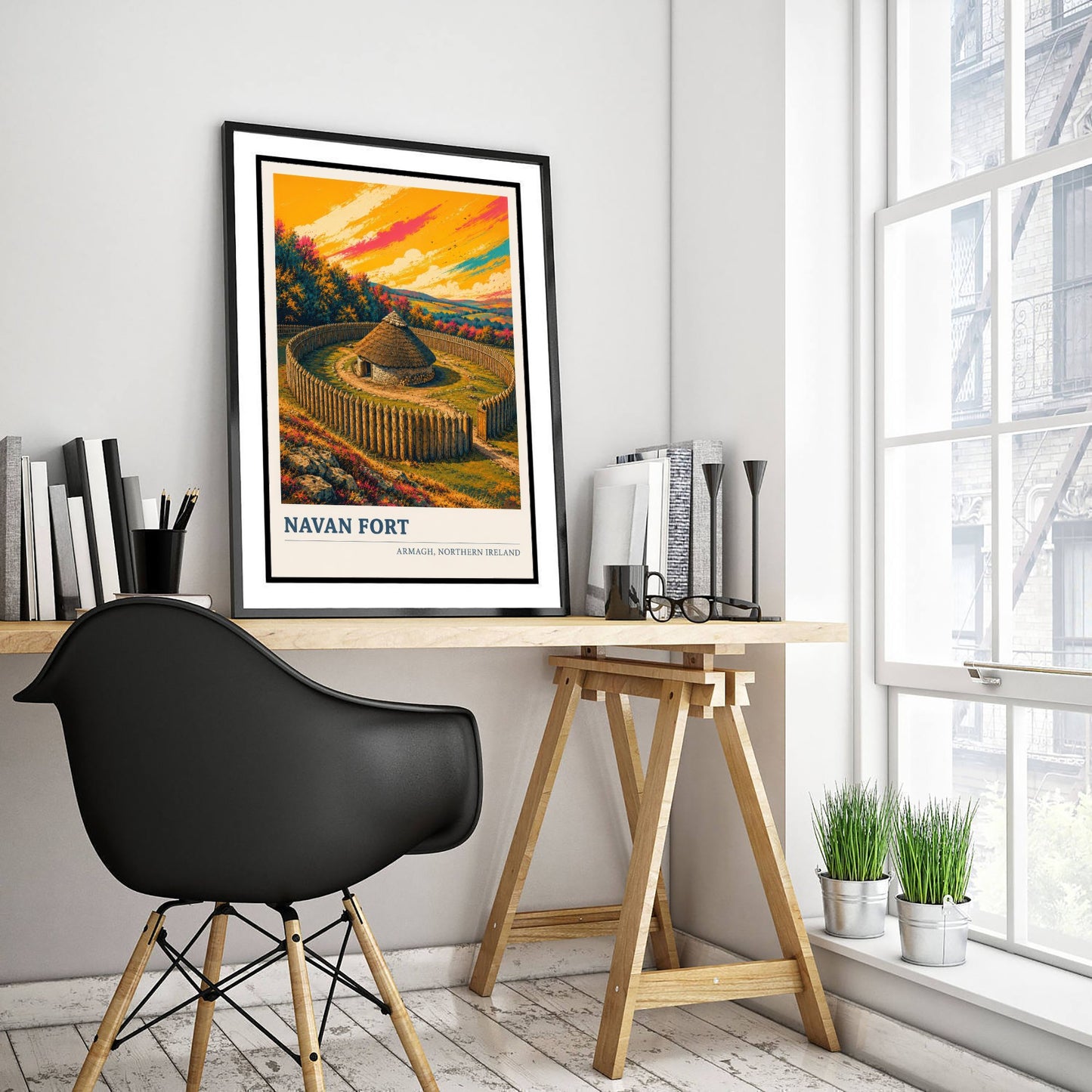 Navan Fort Travel Poster - County Armagh Art Print - Northern Ireland Painting - Vibrant Ancient Site 1/3