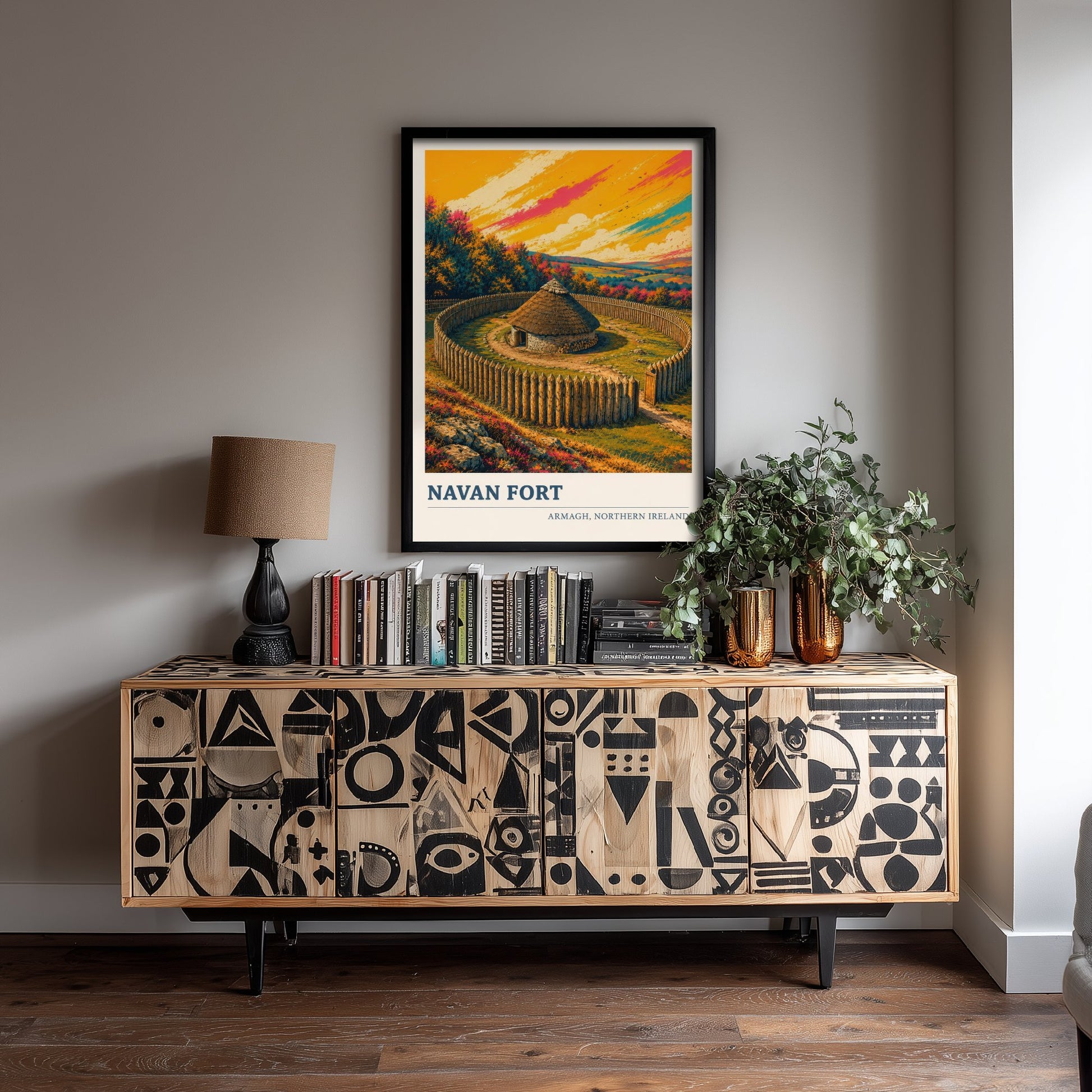 Navan Fort Travel Poster - County Armagh Art Print - Northern Ireland Painting - Vibrant Ancient Site 1/3