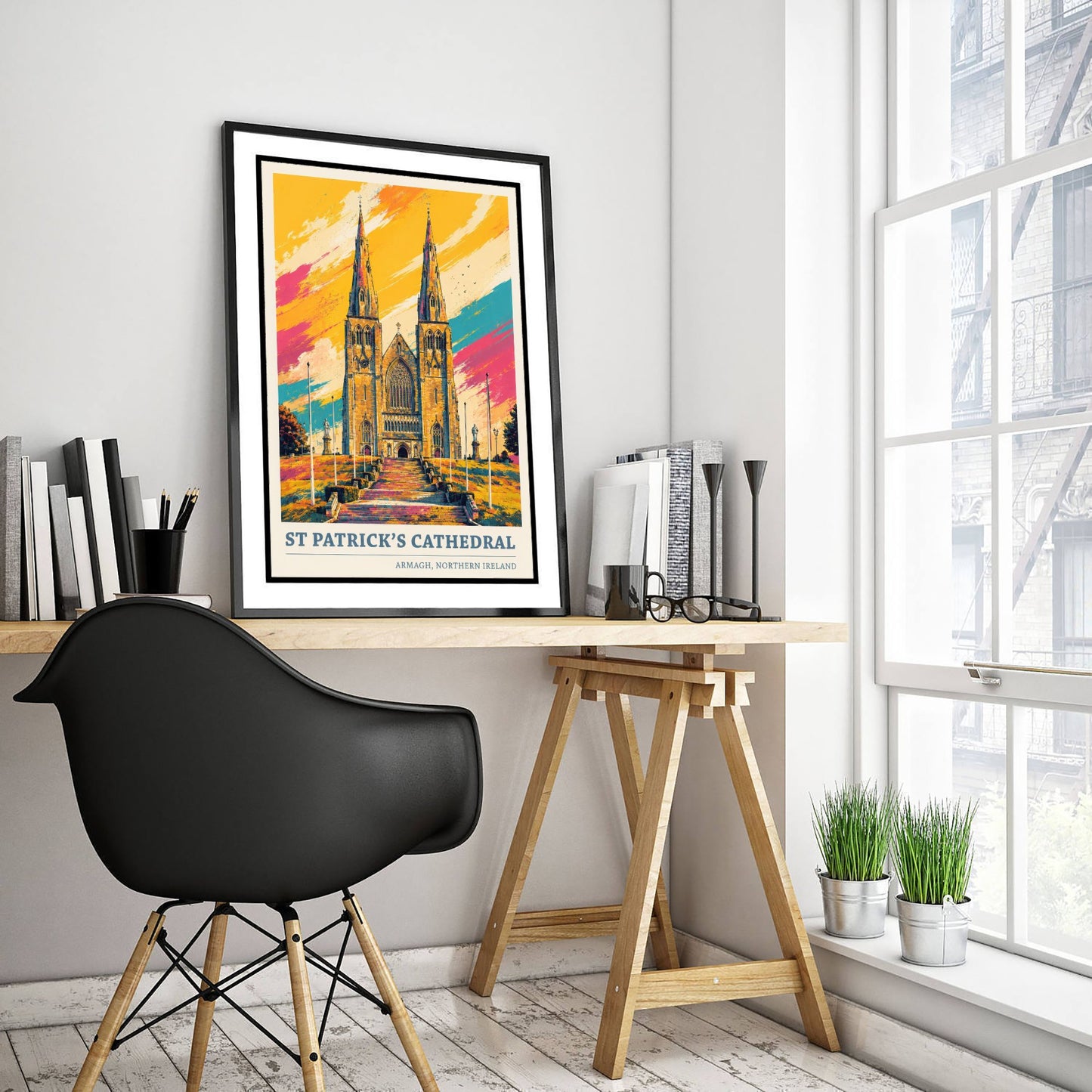 St Patrick's Cathedral Travel Poster - Armagh Art Print - Northern Ireland Painting - Vibrant Spires 2/3