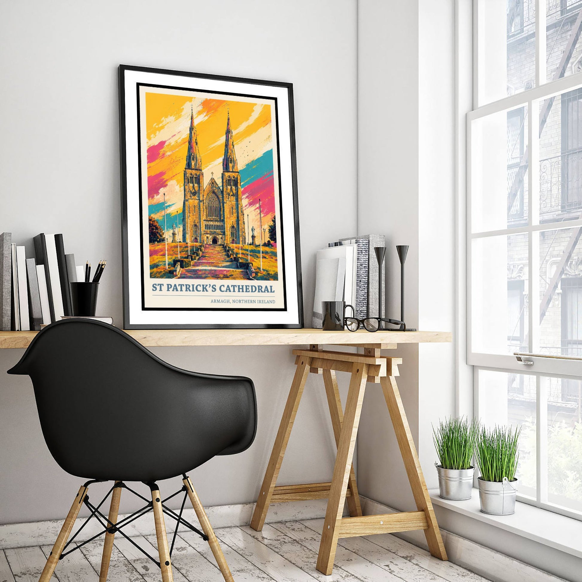 St Patrick's Cathedral Travel Poster - Armagh Art Print - Northern Ireland Painting - Vibrant Spires 2/3