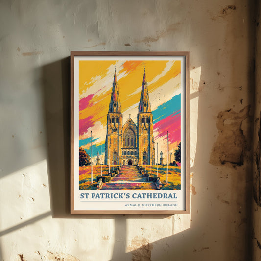 St Patrick's Cathedral Travel Poster - Armagh Art Print - Northern Ireland Painting - Vibrant Spires 2/3