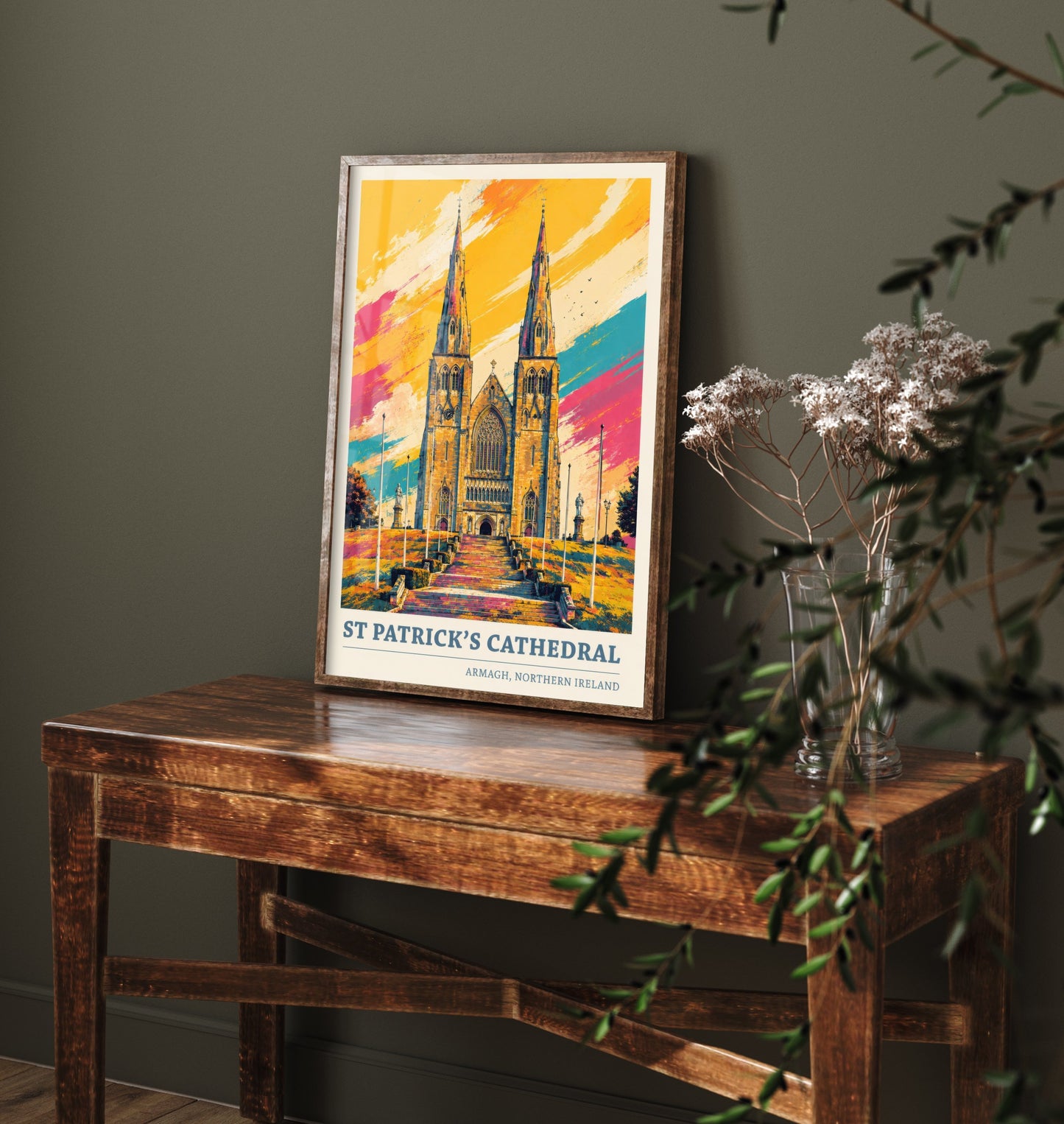 St Patrick's Cathedral Travel Poster - Armagh Art Print - Northern Ireland Painting - Vibrant Spires 2/3