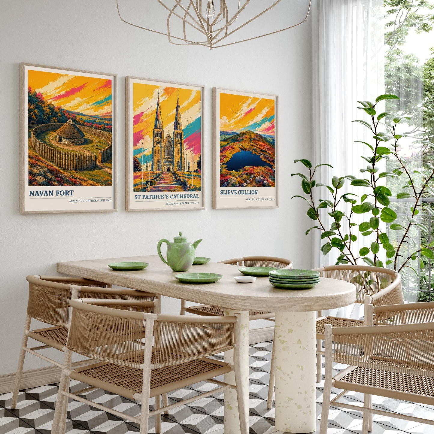 Armagh Northern Ireland Set of Three Prints | Navan Fort St Patricks Cathedral Slieve Gullion | Vibrant Landmark Painting Art Posters