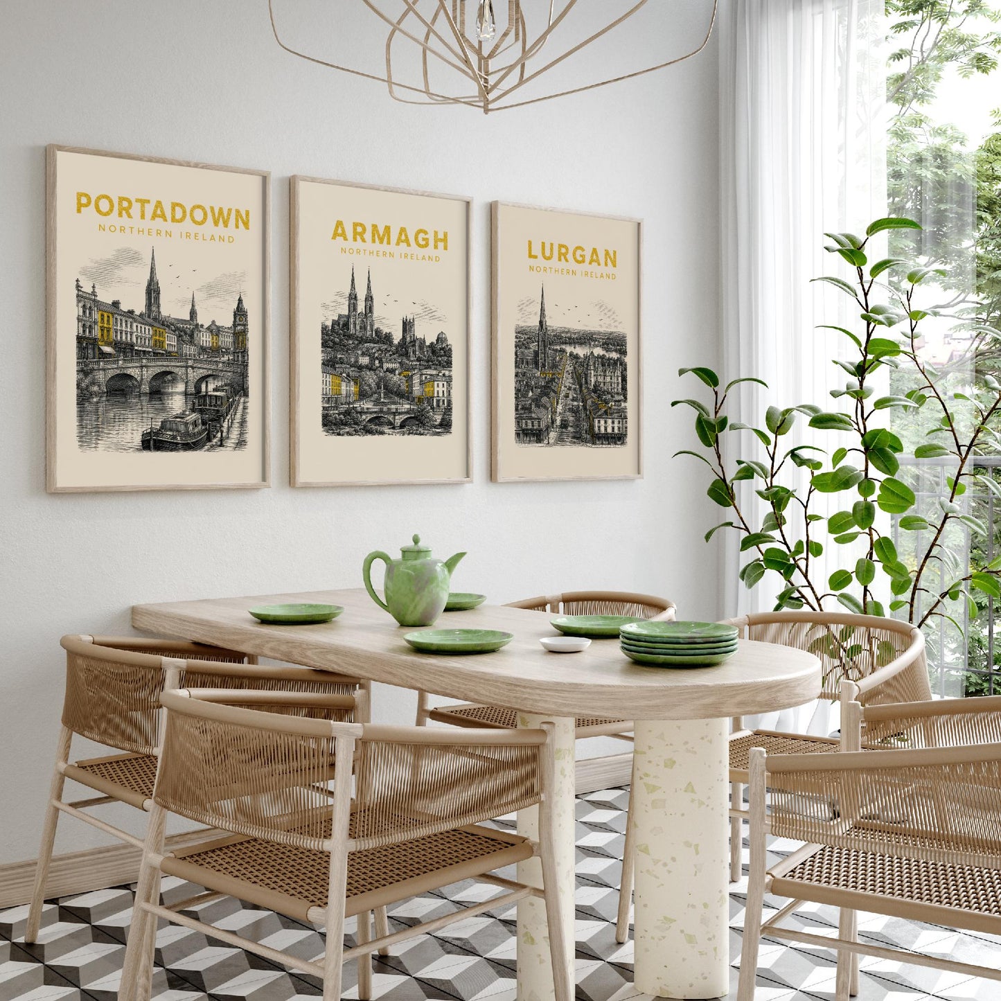 Set of Three Armagh Travel Posters - Portadown, Armagh, Lurgan - Vintage Duotone Art Prints - Northern Ireland Illustration Gift