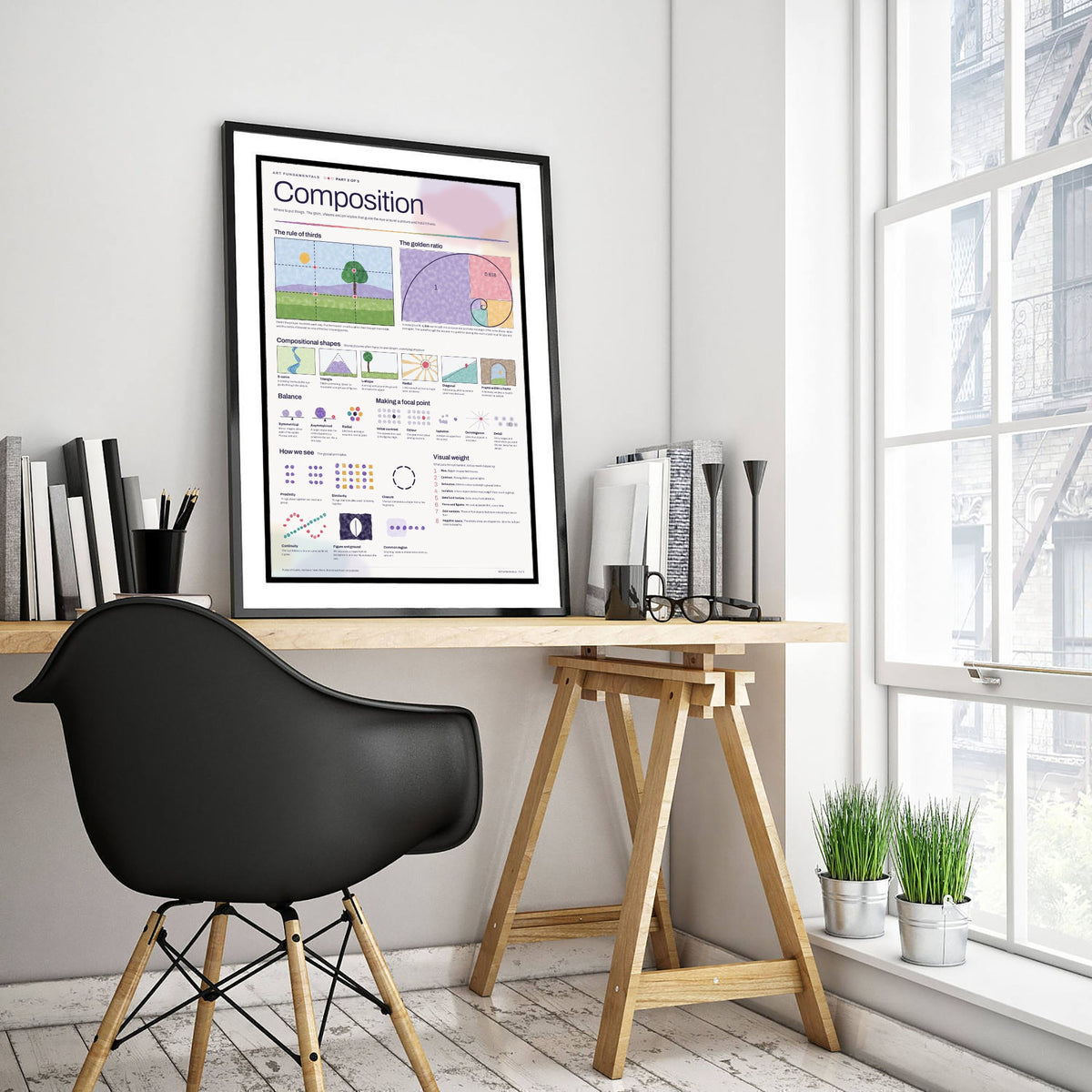 Composition Art Print - Rule of Thirds and Golden Ratio Guide Poster - Educational Illustration - Artist Studio Gift V2 2/3