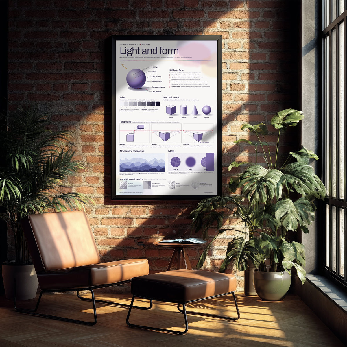 Light and Form Art Print - Shading and Perspective Guide Poster - Educational Illustration - Art Student Gift V2 3/3