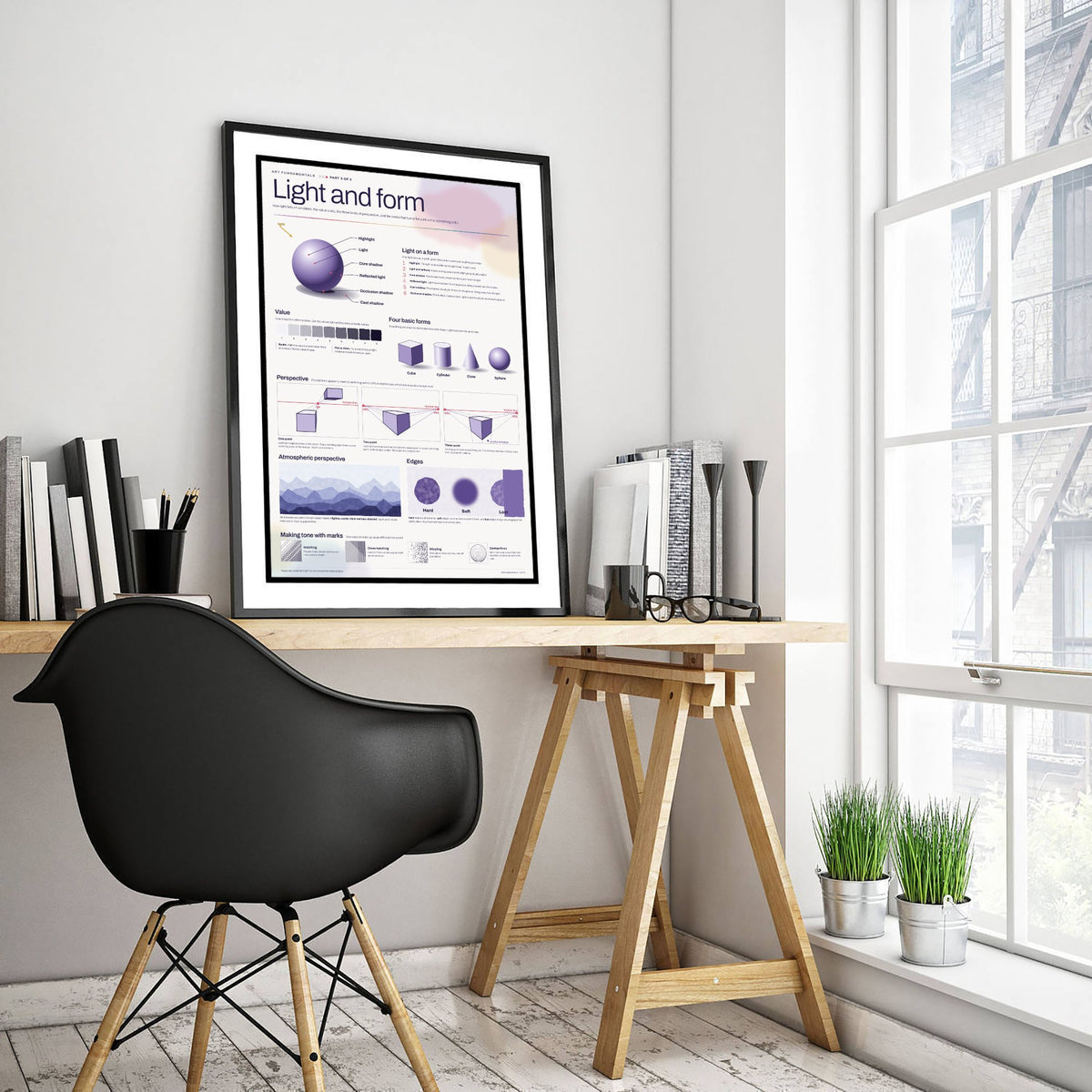 Light and Form Art Print - Shading and Perspective Guide Poster - Educational Illustration - Art Student Gift V2 3/3