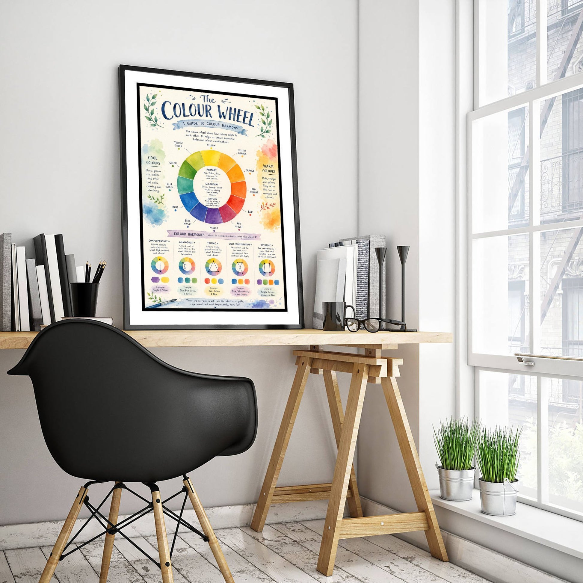 Colour Wheel Art Print - Colour Harmony Guide Poster - Educational Illustration - Artist Studio Gift 3/3