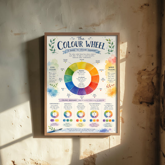 Colour Wheel Art Print - Colour Harmony Guide Poster - Educational Illustration - Artist Studio Gift 3/3