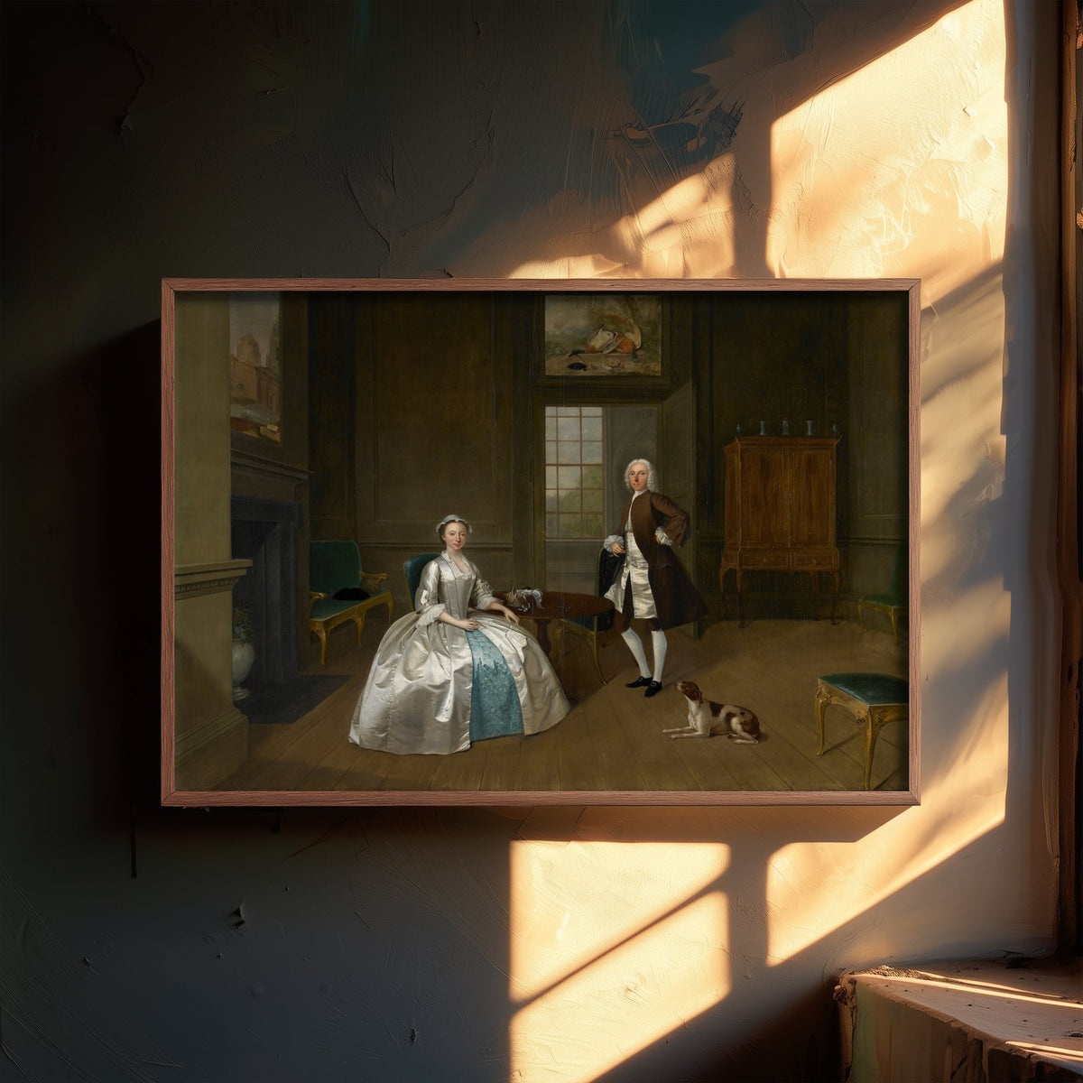Arthur Devis - Mr and Mrs Atherton (c. 1743) - Classic Painting Art Print - Georgian Couple Panelled Parlour Spaniel Poster