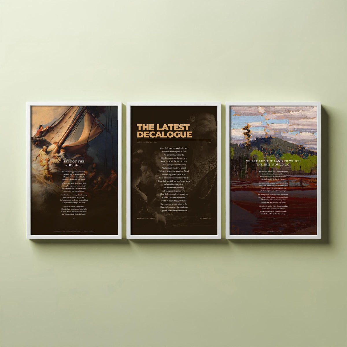 Arthur Hugh Clough Poems Set of Three Art Prints - Where Lies the Land to Which the Ship Would Go - Rembrandt Paintings Poetry Poster