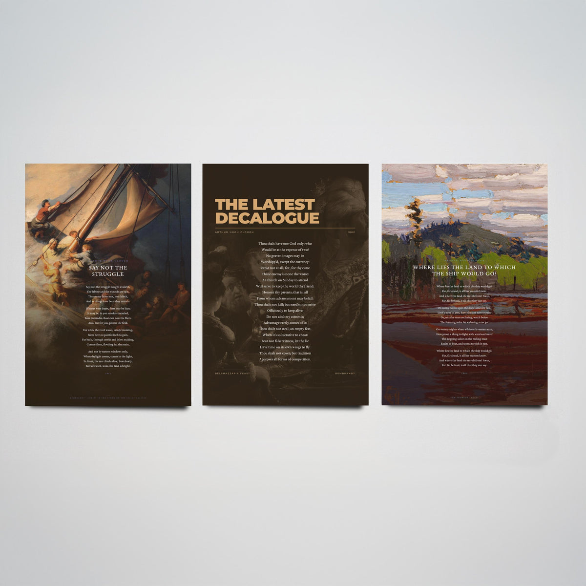 Arthur Hugh Clough Poems Set of Three Art Prints - Where Lies the Land to Which the Ship Would Go - Rembrandt Paintings Poetry Poster