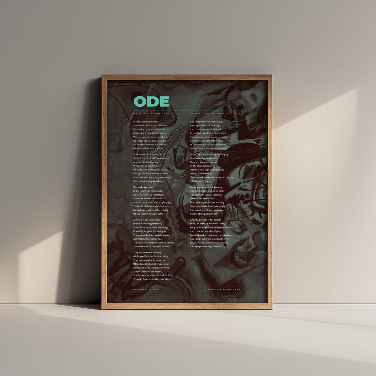 Ode by Arthur O'Shaughnessy Art Print - We Are the Music Makers Full Poem Poster - Poetry over Kandinsky Composition VII Painting
