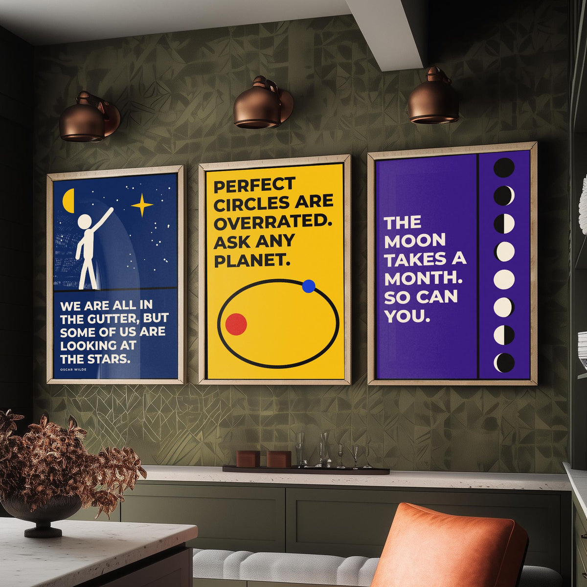 Astronomy Quotes Set of Three Art Prints - 3 Bauhaus Space Posters - Minimalist Science Wall Art Illustration V1