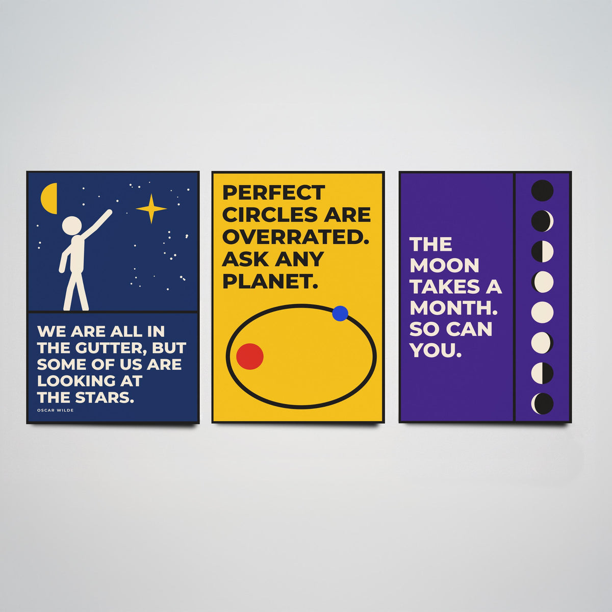 Astronomy Quotes Set of Three Art Prints - 3 Bauhaus Space Posters - Minimalist Science Wall Art Illustration V1