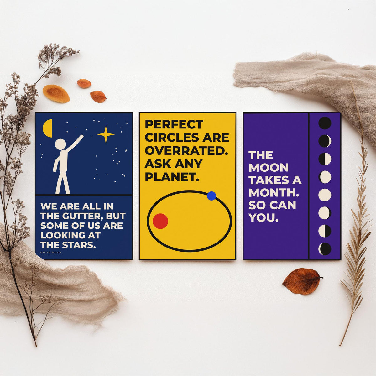 Astronomy Quotes Set of Three Art Prints - 3 Bauhaus Space Posters - Minimalist Science Wall Art Illustration V1