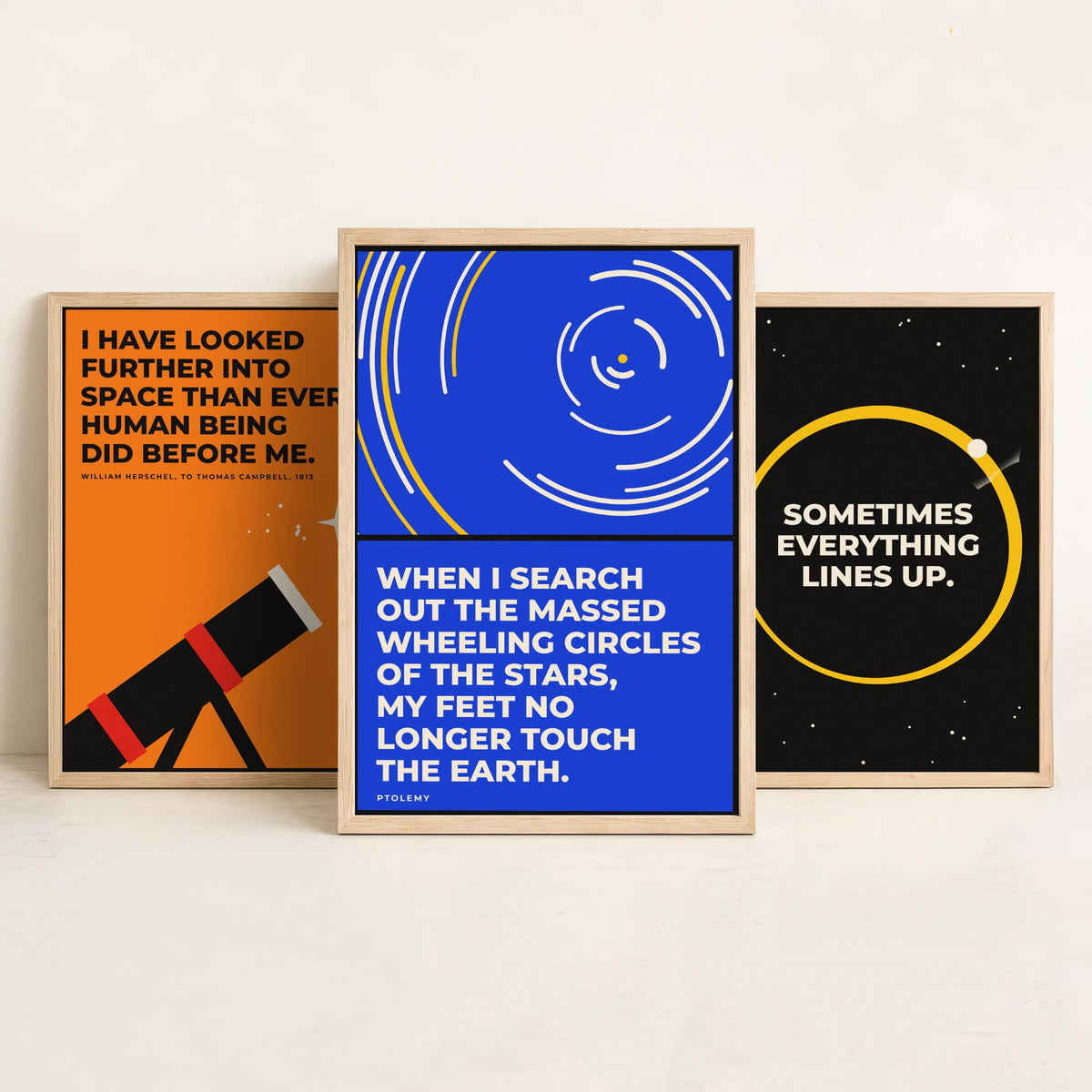 Astronomy Quotes Set of Three Art Prints - 3 Retro Bauhaus Space Posters - Minimalist Science Wall Art Illustration V2