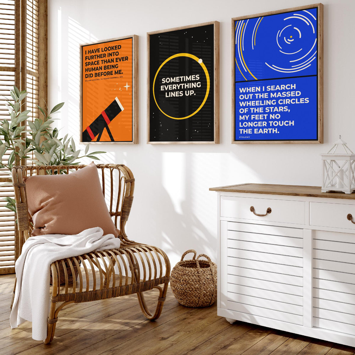 Astronomy Quotes Set of Three Art Prints - 3 Retro Bauhaus Space Posters - Minimalist Science Wall Art Illustration V2