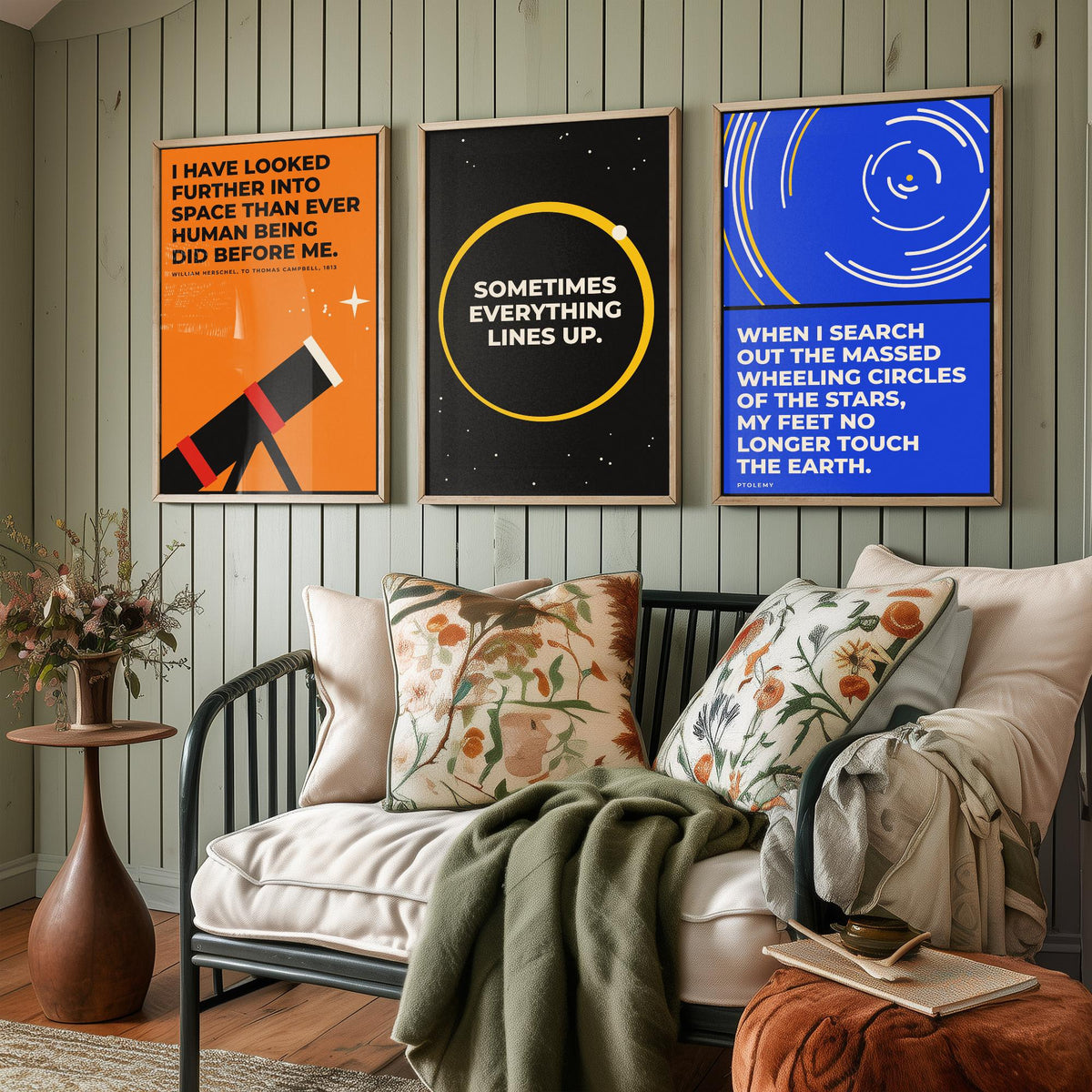 Astronomy Quotes Set of Three Art Prints - 3 Retro Bauhaus Space Posters - Minimalist Science Wall Art Illustration V2