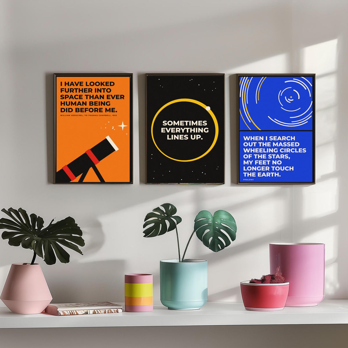 Astronomy Quotes Set of Three Art Prints - 3 Retro Bauhaus Space Posters - Minimalist Science Wall Art Illustration V2