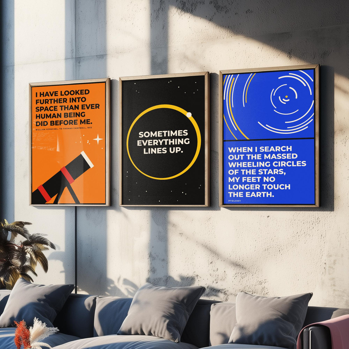 Astronomy Quotes Set of Three Art Prints - 3 Retro Bauhaus Space Posters - Minimalist Science Wall Art Illustration V2