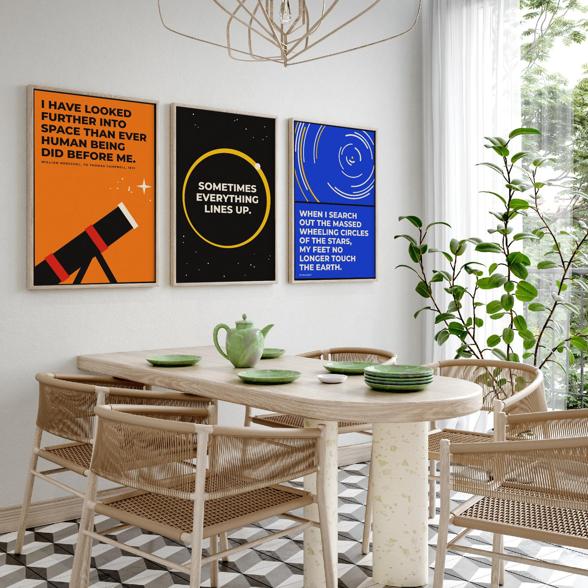 Astronomy Quotes Set of Three Art Prints - 3 Retro Bauhaus Space Posters - Minimalist Science Wall Art Illustration V2