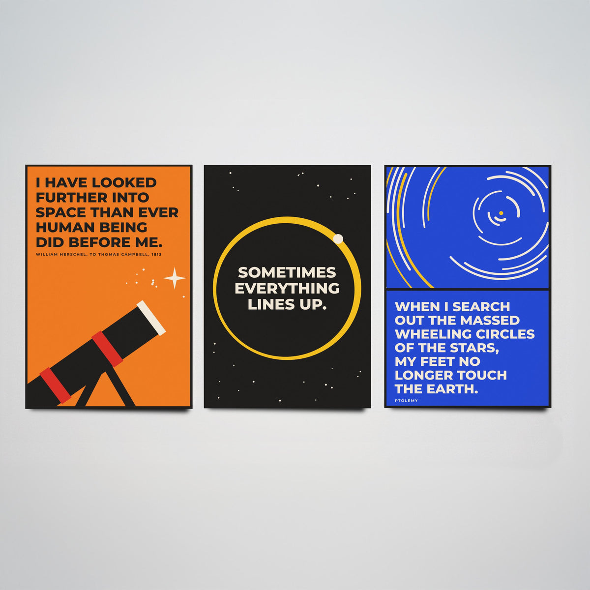 Astronomy Quotes Set of Three Art Prints - 3 Retro Bauhaus Space Posters - Minimalist Science Wall Art Illustration V2
