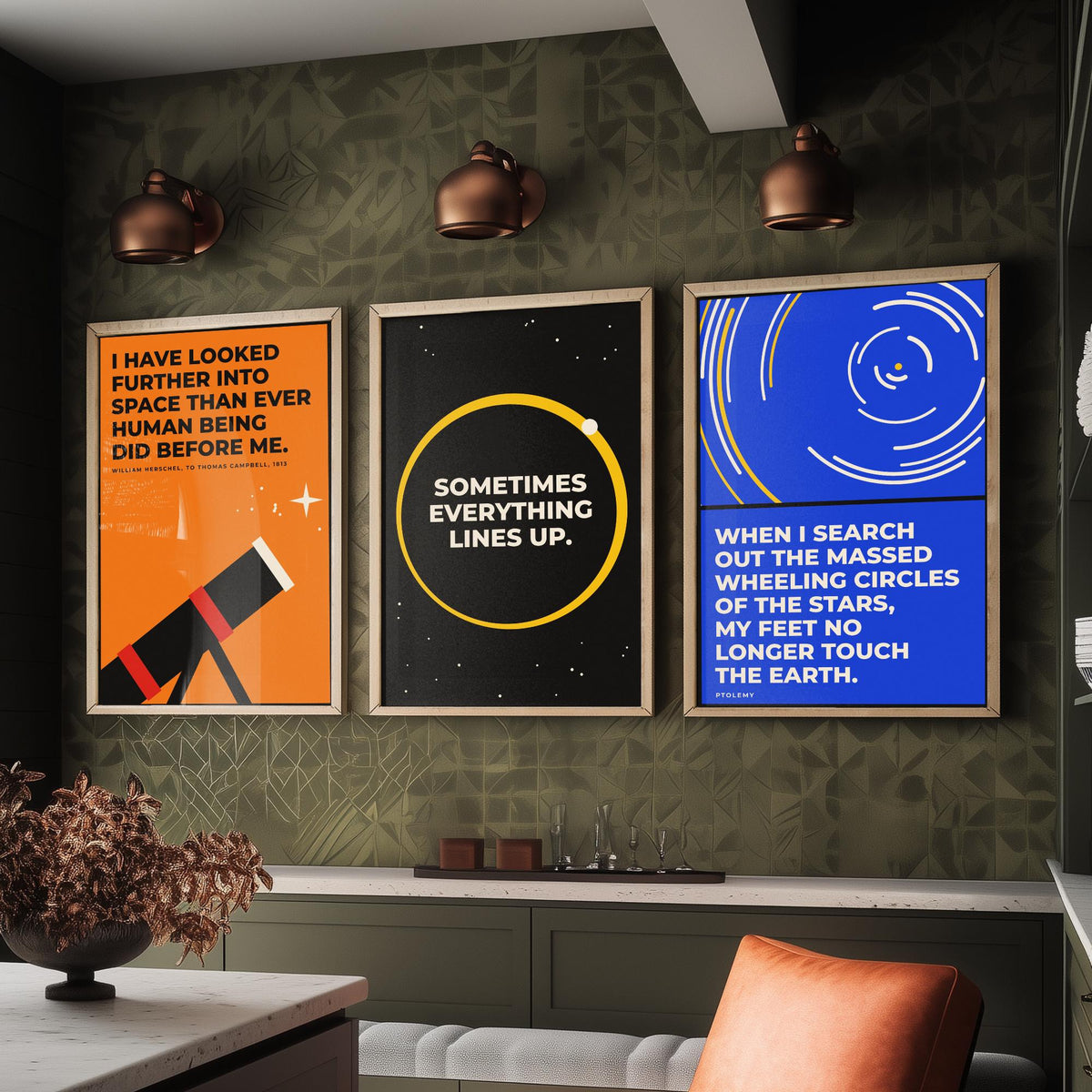 Astronomy Quotes Set of Three Art Prints - 3 Retro Bauhaus Space Posters - Minimalist Science Wall Art Illustration V2