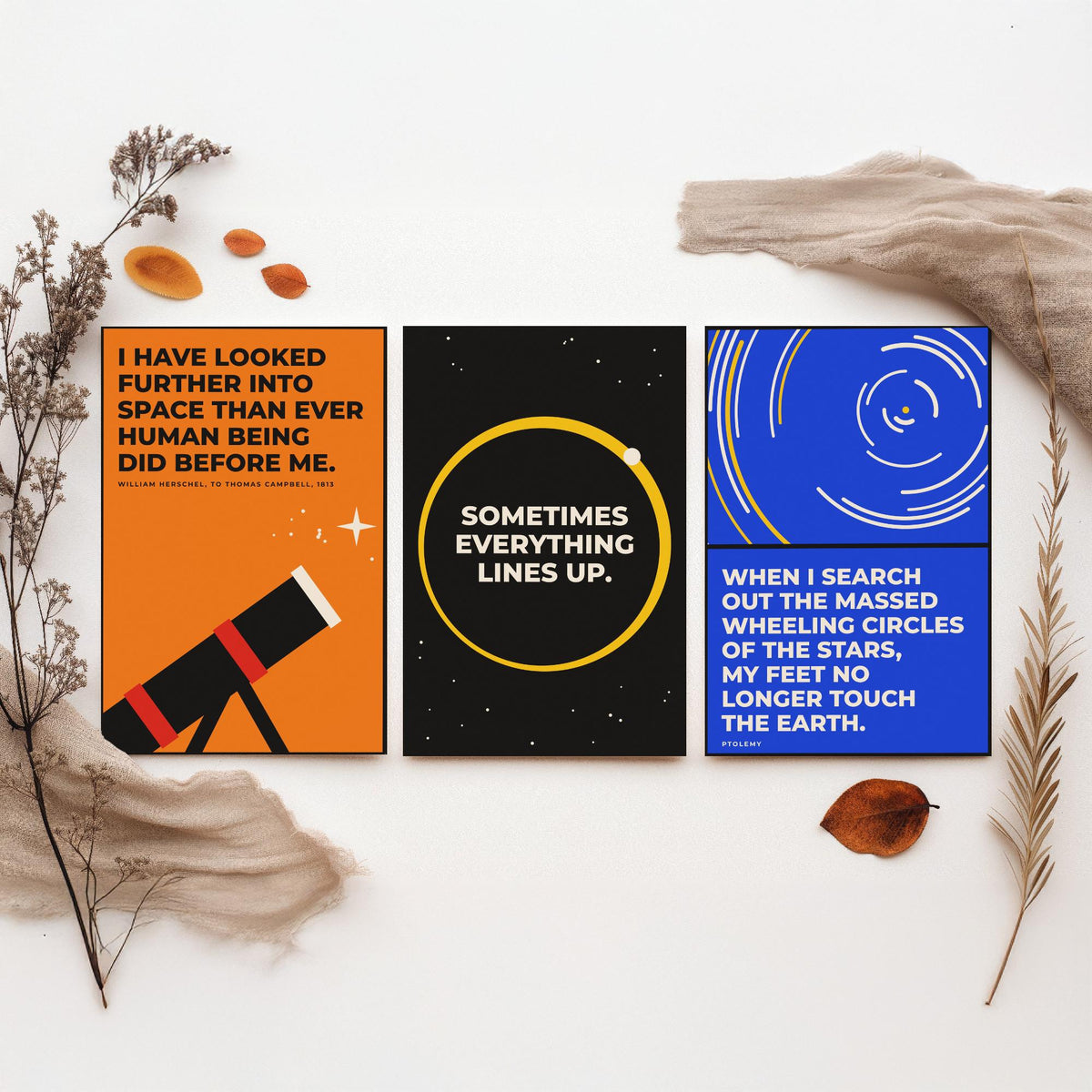 Astronomy Quotes Set of Three Art Prints - 3 Retro Bauhaus Space Posters - Minimalist Science Wall Art Illustration V2
