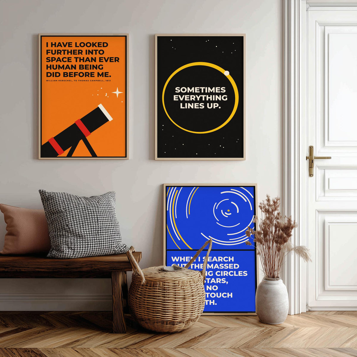 Astronomy Quotes Set of Three Art Prints - 3 Retro Bauhaus Space Posters - Minimalist Science Wall Art Illustration V2
