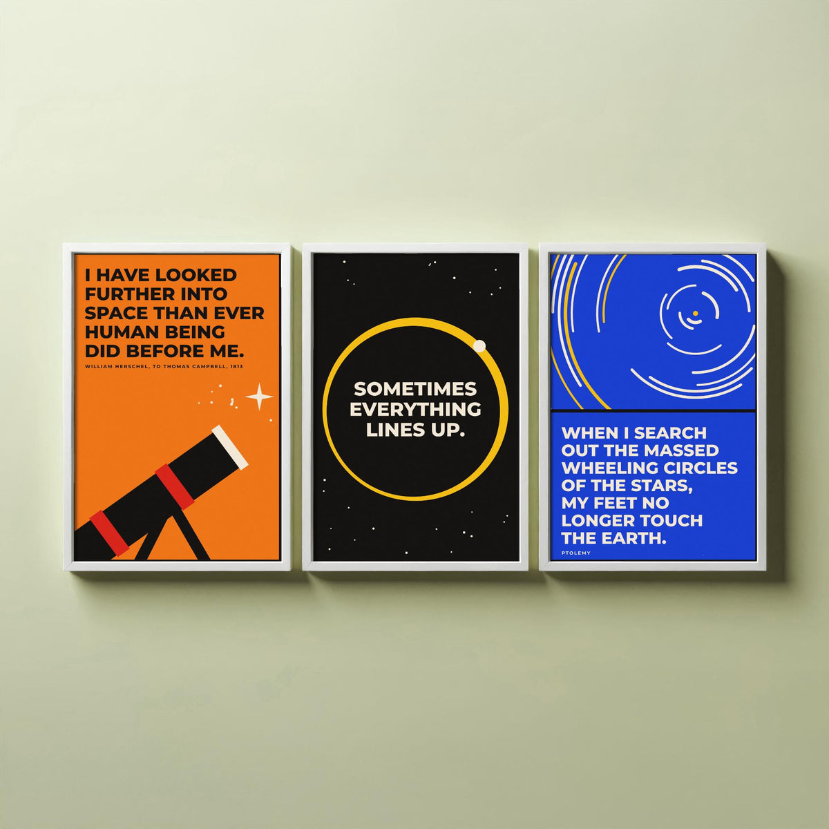 Astronomy Quotes Set of Three Art Prints - 3 Retro Bauhaus Space Posters - Minimalist Science Wall Art Illustration V2