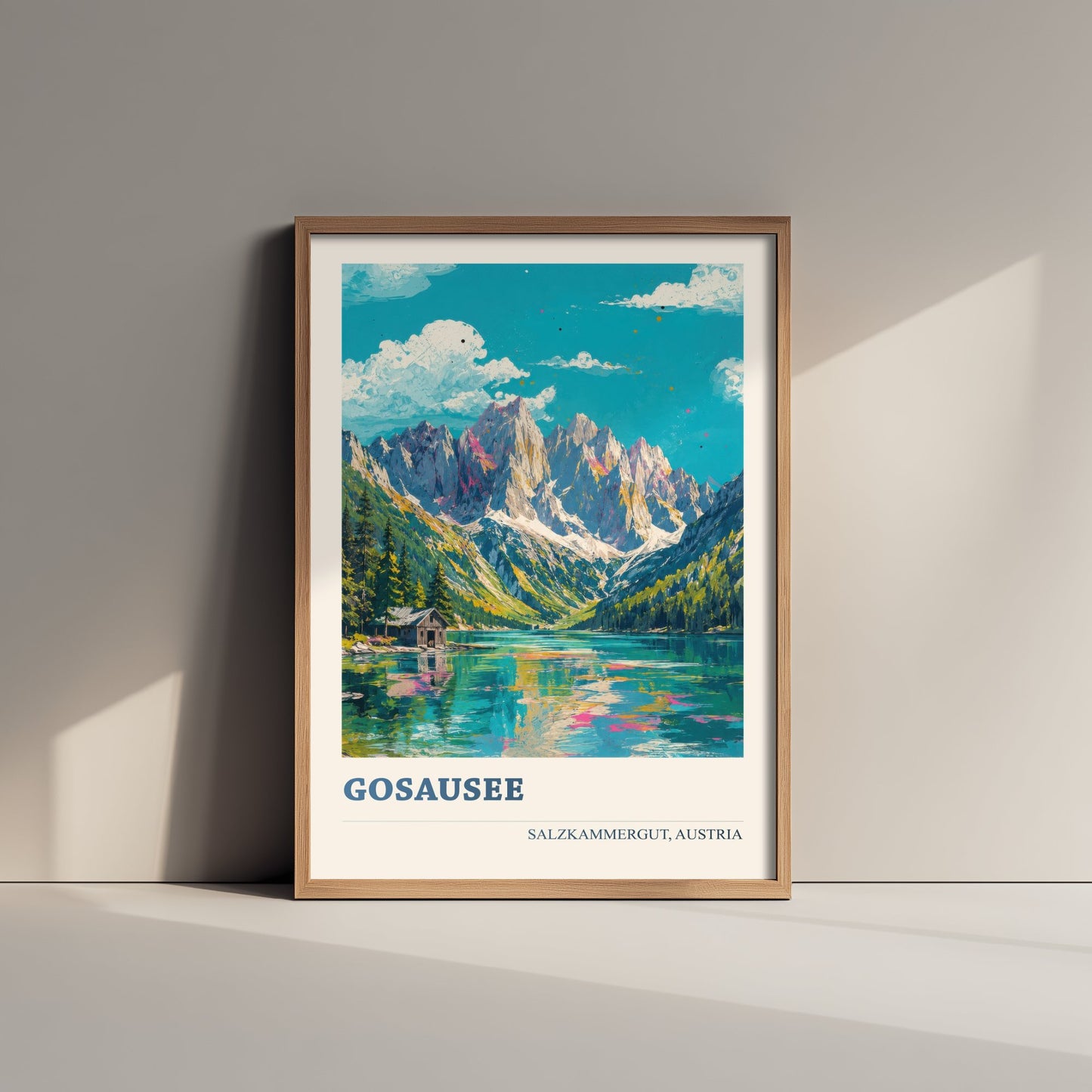Gosausee Travel Poster - Salzkammergut Austria Art Print - Alpine Lake Painting - Vibrant Mountains V1 1/3
