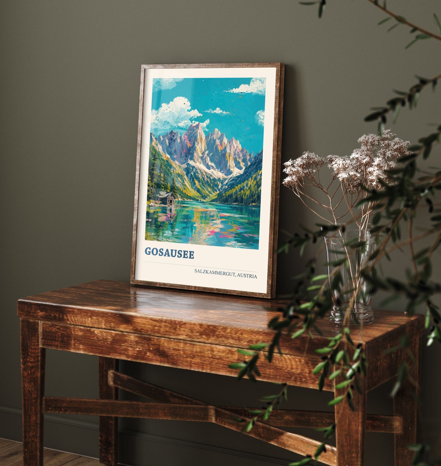 Gosausee Travel Poster - Salzkammergut Austria Art Print - Alpine Lake Painting - Vibrant Mountains V1 1/3
