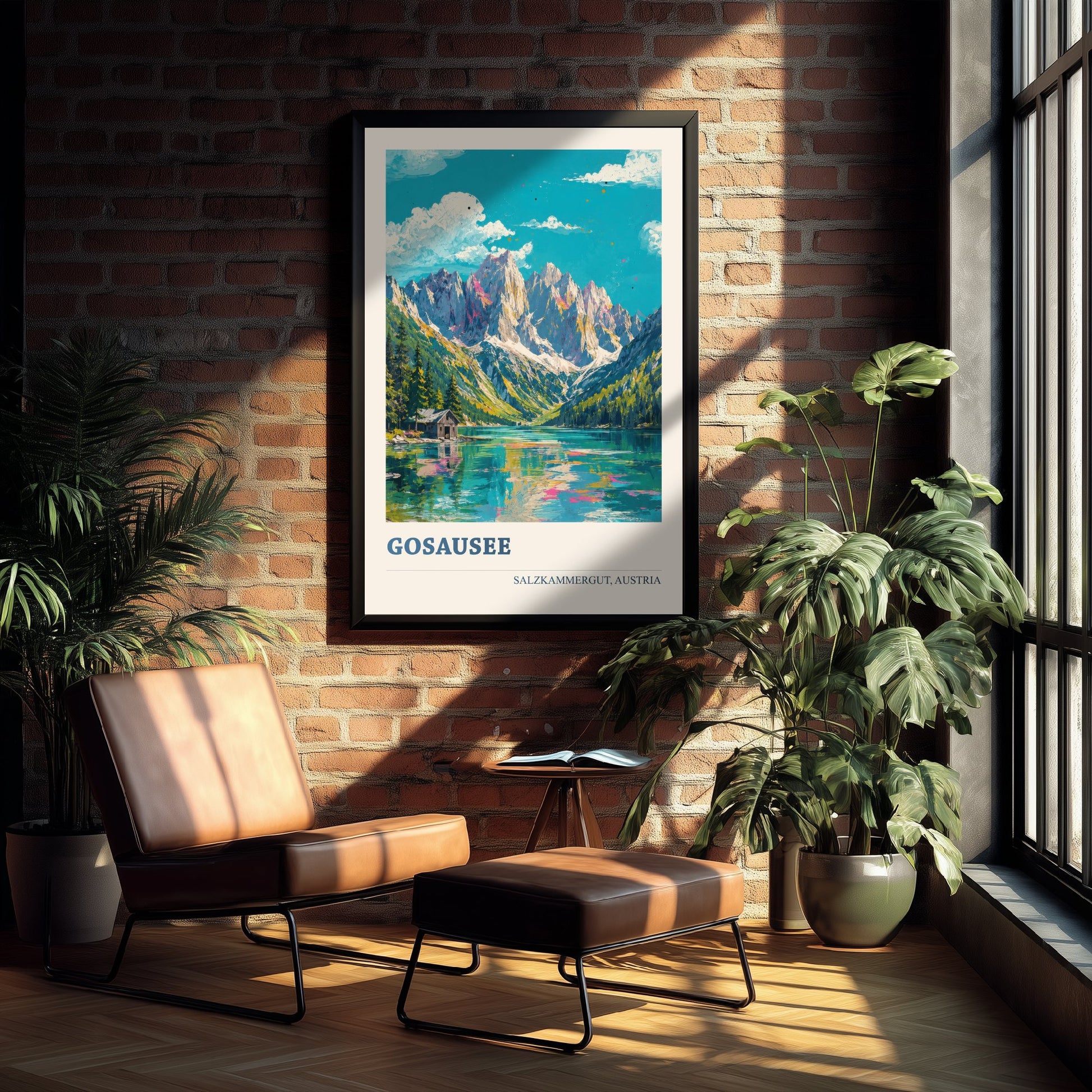 Gosausee Travel Poster - Salzkammergut Austria Art Print - Alpine Lake Painting - Vibrant Mountains V1 1/3