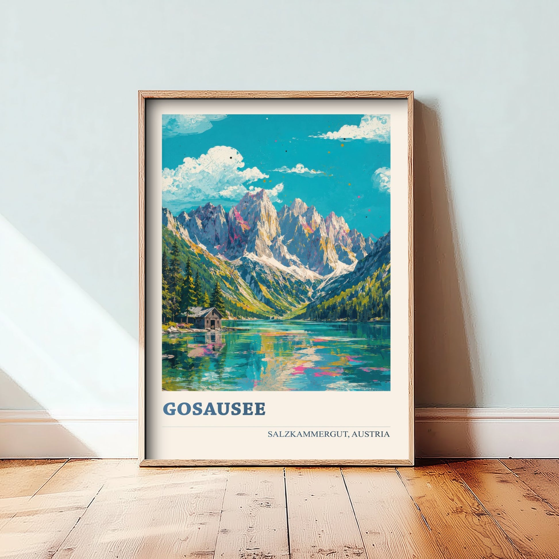 Gosausee Travel Poster - Salzkammergut Austria Art Print - Alpine Lake Painting - Vibrant Mountains V1 1/3