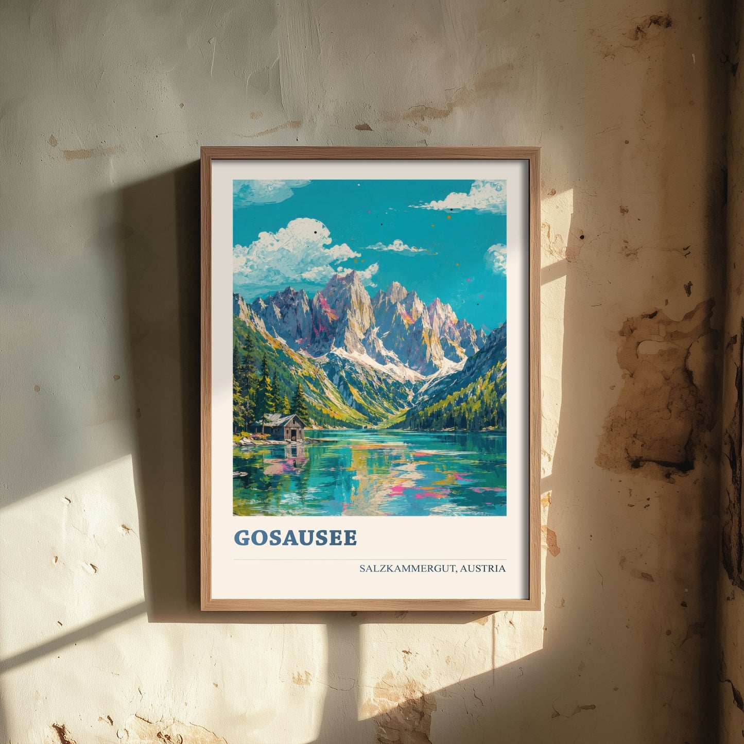 Gosausee Travel Poster - Salzkammergut Austria Art Print - Alpine Lake Painting - Vibrant Mountains V1 1/3