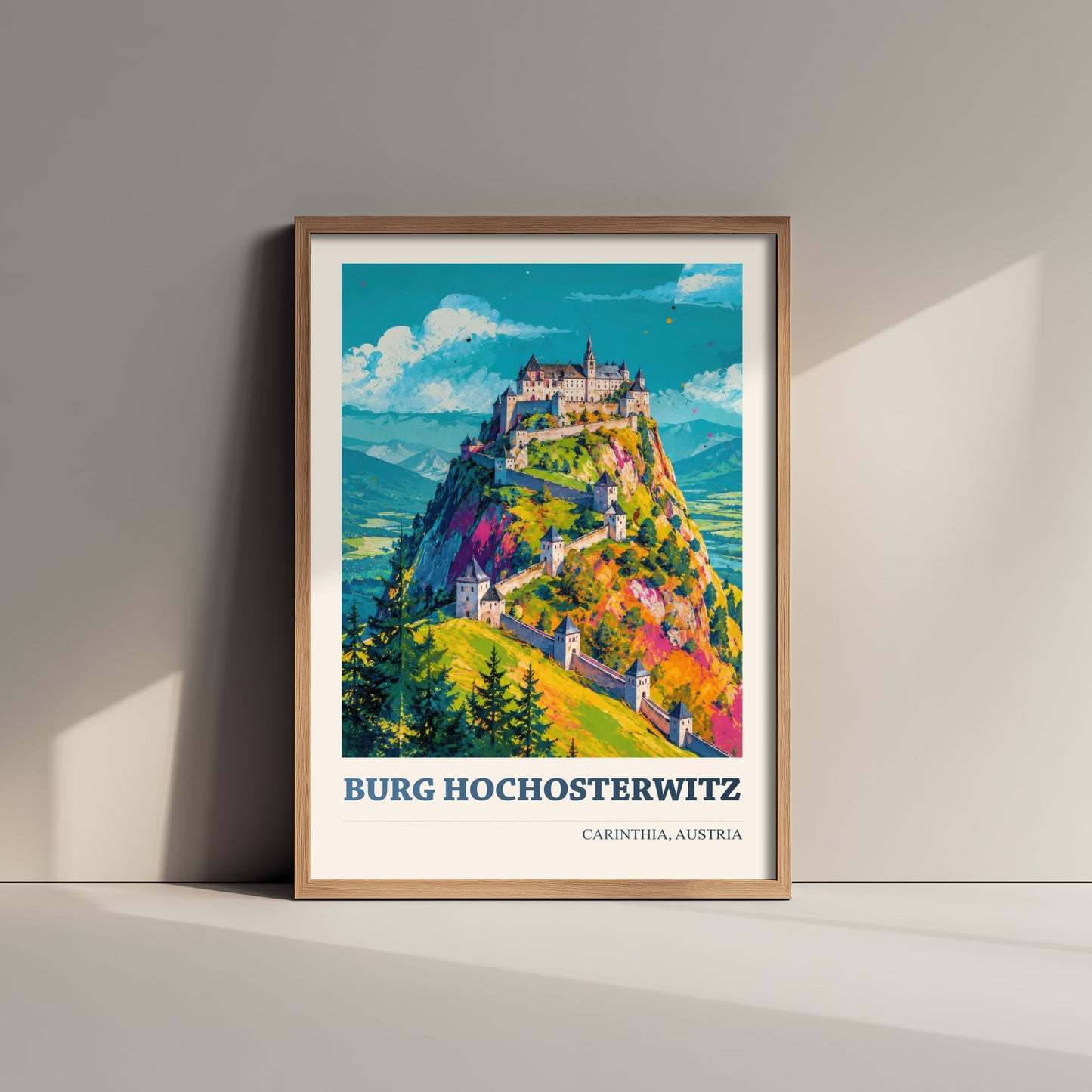 Burg Hochosterwitz Travel Poster - Carinthia Austria Art Print - Castle Painting - Vibrant Hilltop V1 2/3